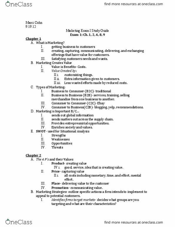MKT 301 Lecture Notes - Lecture 1: Swot Analysis, Psychographic, Ebay thumbnail