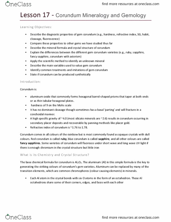 EOSC 118 Lecture Notes - Lecture 17: Benitoite, Topaz, Corundum thumbnail