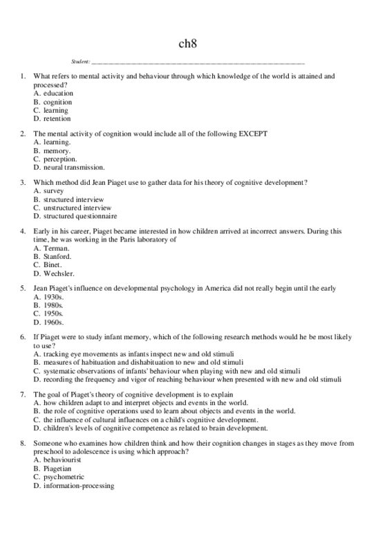 PSYB32H3 Quiz test bank ch8.pdf OneClass