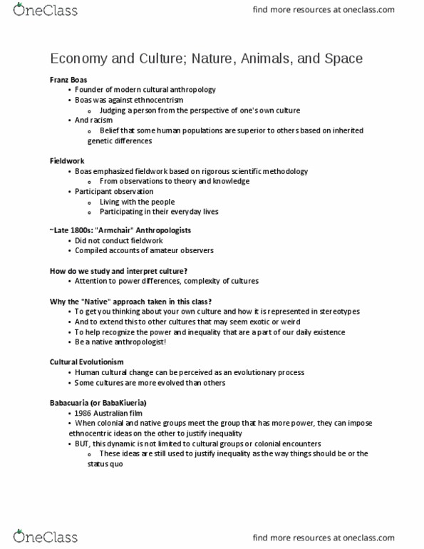 ANTH 2 Lecture Notes - Lecture 6: Evolutionism, Cinema Of Australia, Determinism thumbnail