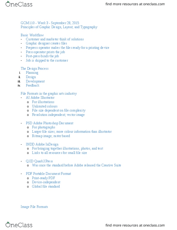 GCM 110 Lecture Notes - Lecture 3: Portable Document Format, Adobe Creative Suite, Quarkxpress thumbnail