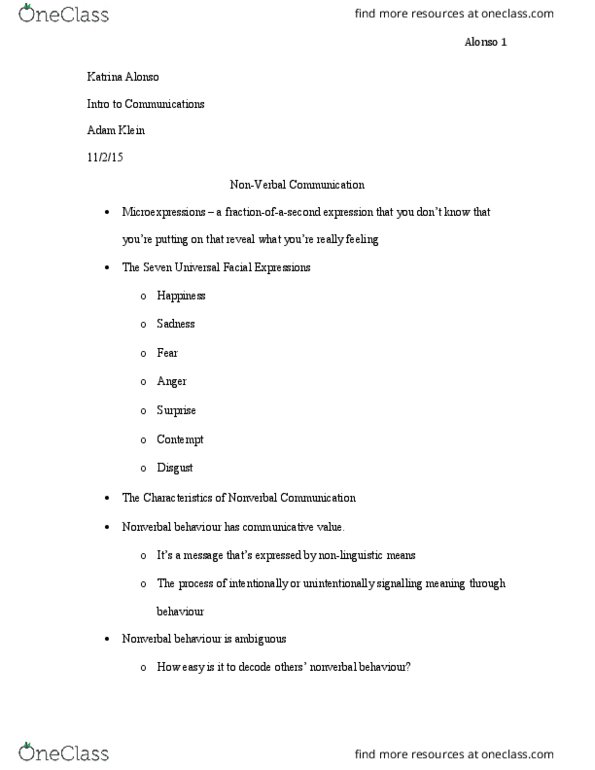COM 111 Lecture Notes - Lecture 6: Nonverbal Communication, Social Distance, Proxemics thumbnail