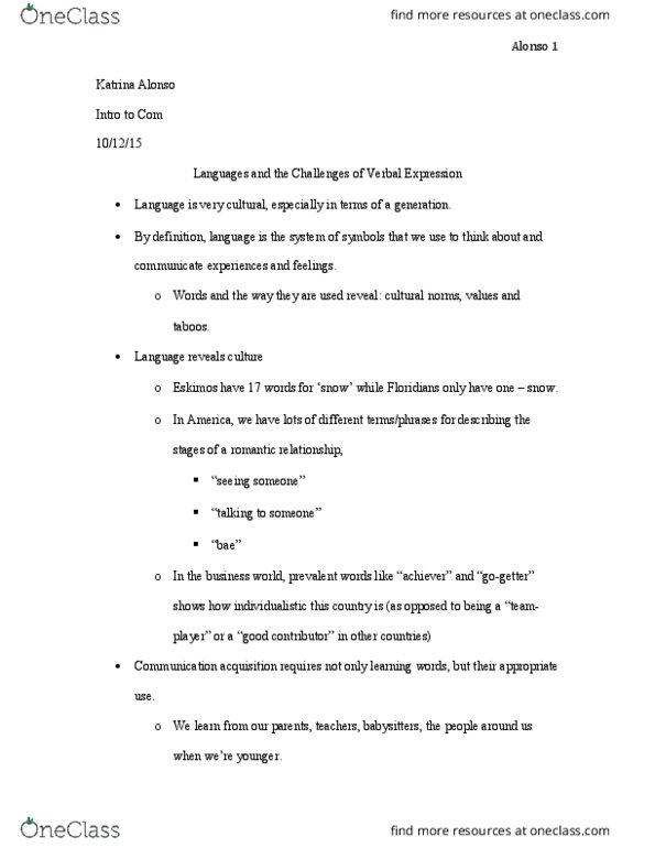 COM 111 Lecture Notes - Lecture 4: Linguistics, Ingroups And Outgroups, Political Correctness thumbnail