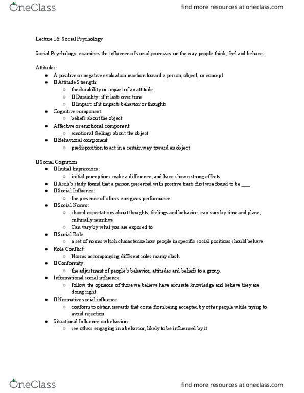 PSYCH 111 Lecture Notes - Lecture 16: Normative Social Influence, Group Conflict, Groupthink thumbnail