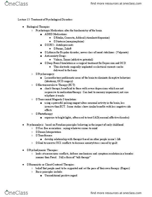 PSYCH 111 Lecture Notes - Lecture 15: Electroconvulsive Therapy, Deep Brain Stimulation, Valproate thumbnail