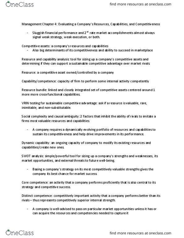 33:620:301 Chapter Notes - Chapter 4: Resource-Based View, Social Complexity, Value Chain thumbnail