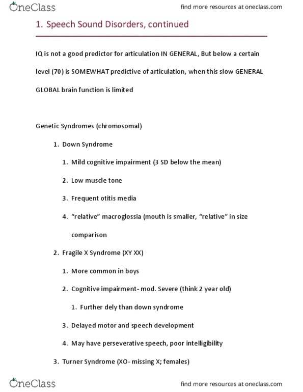 C_S_D 4320 Lecture Notes - Lecture 14: Mild Cognitive Impairment, Fragile X Syndrome, Turner Syndrome thumbnail