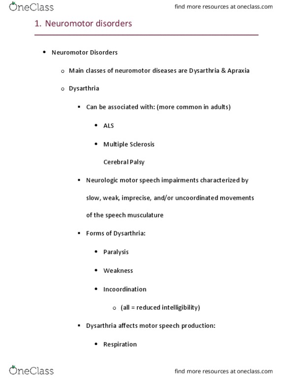 C_S_D 4320 Lecture Notes - Lecture 15: Dysarthria, Multiple Sclerosis, Apraxia thumbnail