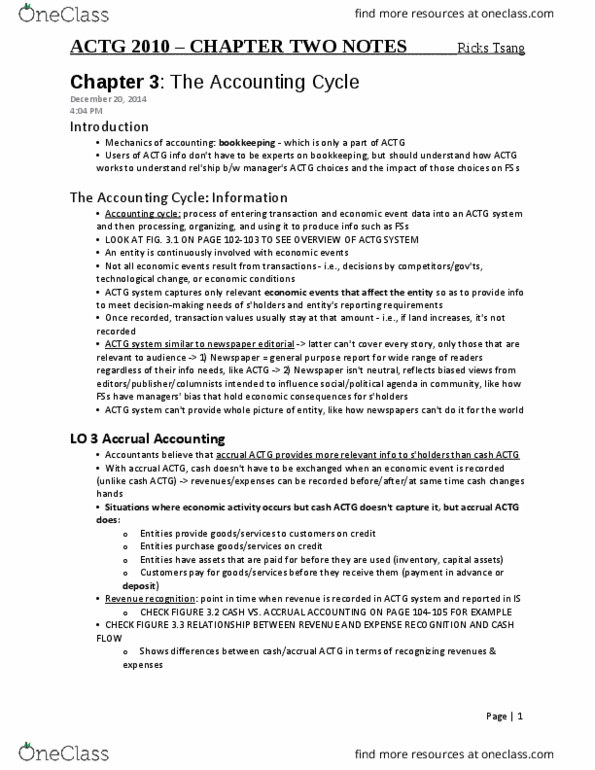 ACTG 2010 Chapter Notes - Chapter 3: Accounting Information System, Revenue Recognition, Accrual thumbnail