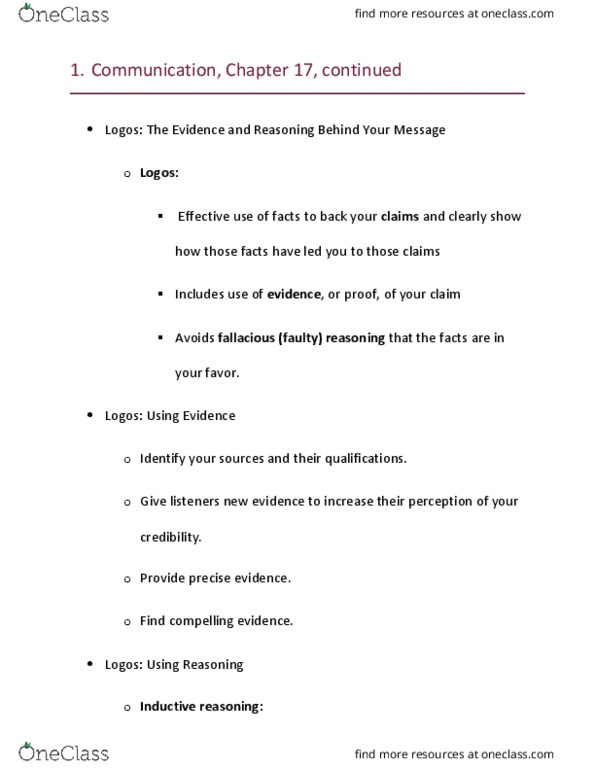 COMMUN 1200 Lecture Notes - Lecture 10: Inductive Reasoning, List Of Fallacies, False Dilemma thumbnail