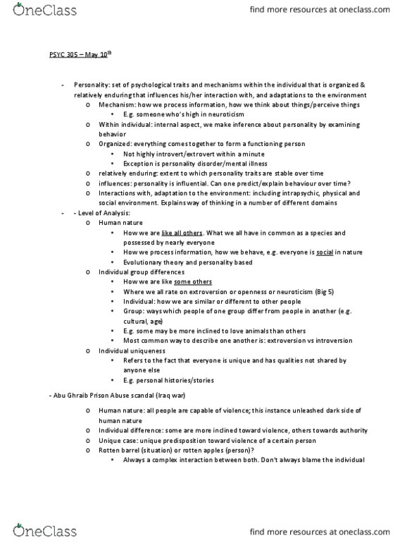 PSYC 305 Lecture Notes - Lecture 1: Rotten Apples, Extraversion And Introversion, Social Desirability Bias thumbnail