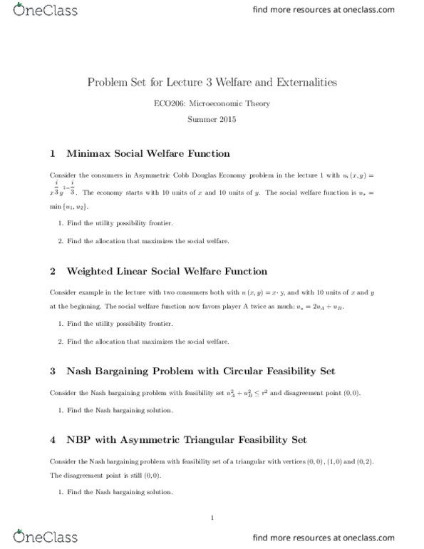 ECO206Y1 Lecture Notes - Lecture 3: Bargaining Problem, Social Welfare Function, Externality thumbnail
