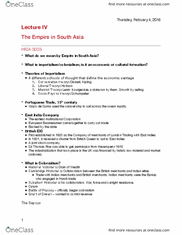 HISA 3003 Lecture 4: The Empire in South Asia (Continued) thumbnail
