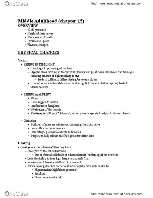 NUR1 223 Lecture 15: Chapter 15_Middle Adulthood Summary_NUR1 223 thumbnail