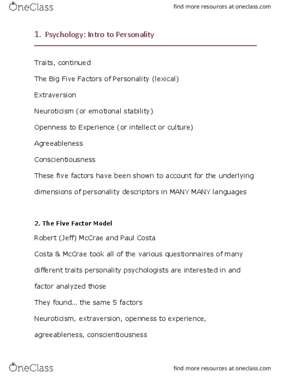 PSYCH 2320 Lecture Notes - Lecture 10: Job Satisfaction, Job Performance, Neuroticism thumbnail