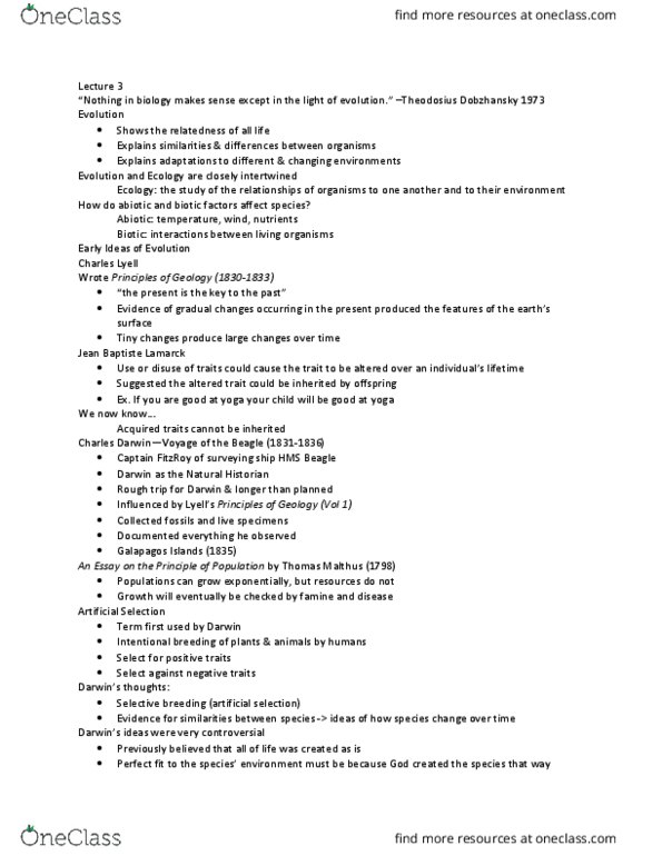 LIFESCI 1 Lecture Notes - Lecture 3: Allele Frequency, Linnean Society Of London, Carrying Capacity thumbnail