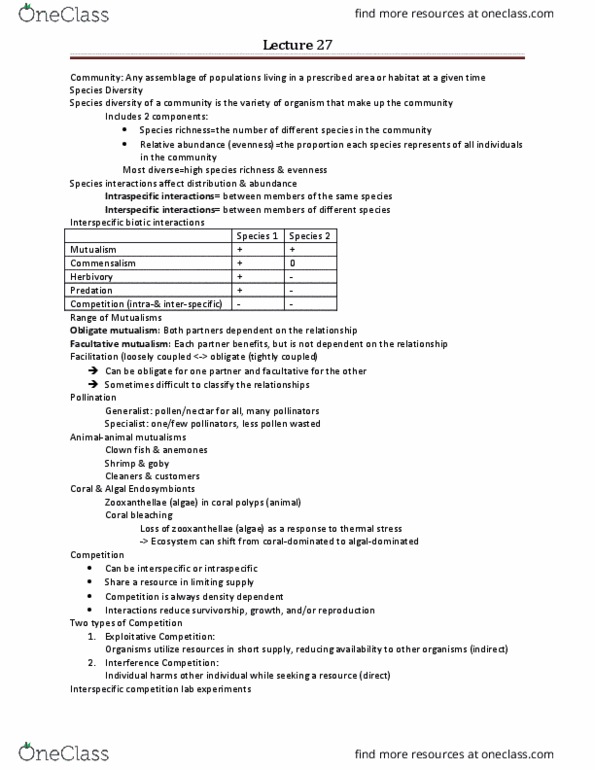 LIFESCI 1 Lecture Notes - Lecture 27: Pollination, Coral Bleaching, Paramecium thumbnail