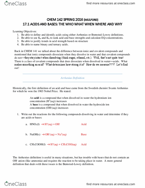 CHEM 142 Lecture Notes - Lecture 15: Nitric Acid, Stoichiometry, Hydrogen Telluride thumbnail