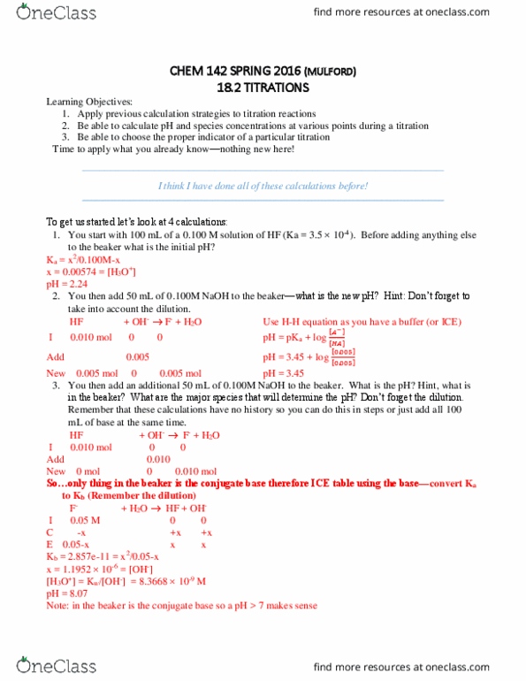 CHEM 142 Lecture Notes - Lecture 19: Acid Dissociation Constant, Base Curve Radius, Alizarin thumbnail