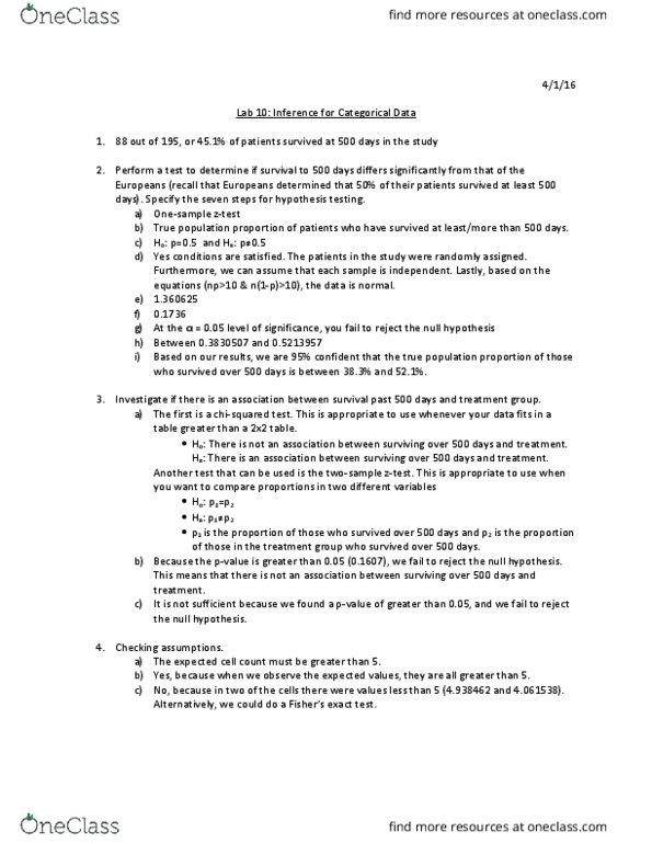 QTM 100 Lecture Notes - Lecture 10: Confidence Interval, Test Statistic, Null Hypothesis thumbnail