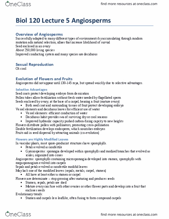 BIOL120 Lecture Notes - Lecture 5: Gymnosperm, Mesozoic, Laurasia thumbnail