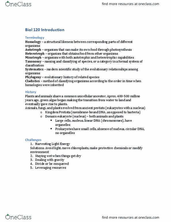 BIOL120 Lecture Notes - Lecture 1: Coleochaetales, Red Algae, Pyrenoid thumbnail