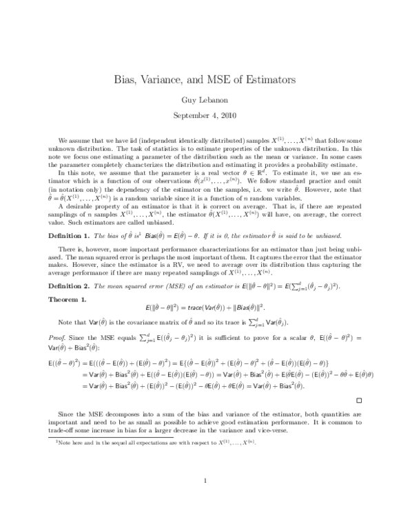 ECN 129 Lecture Notes - Endovascular Aneurysm Repair, Independent And Identically Distributed Random Variables, Bias Of An Estimator thumbnail