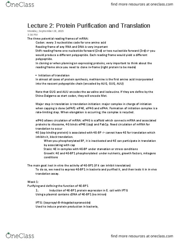 BIOC 300D2 Lecture Notes - Lecture 2: Bio-Rad Laboratories, Coomassie Brilliant Blue, Glutathione thumbnail