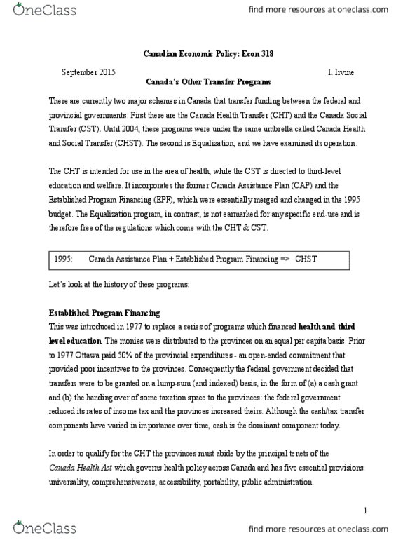 ECON 318 Lecture Notes - Lecture 8: Unemployment Benefits, Child Tax Credit, Canada Social Transfer thumbnail