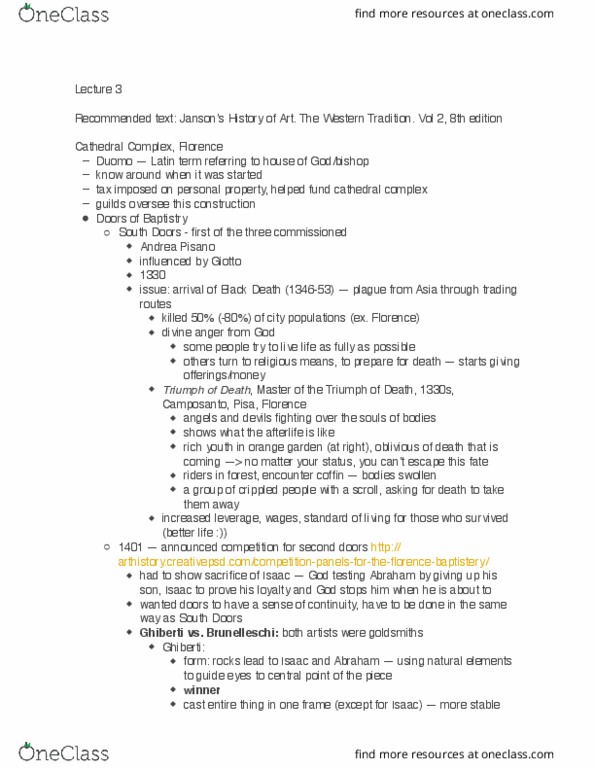 ARHI 203 Lecture Notes - Lecture 3: Ospedale Degli Innocenti, Andrea Della Robbia, Andrea Pisano thumbnail