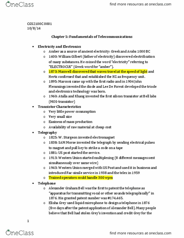 CGS 2100C Lecture Notes - Lecture 6: Telecommunication Circuit, Dipole Antenna, Turnstile Antenna thumbnail