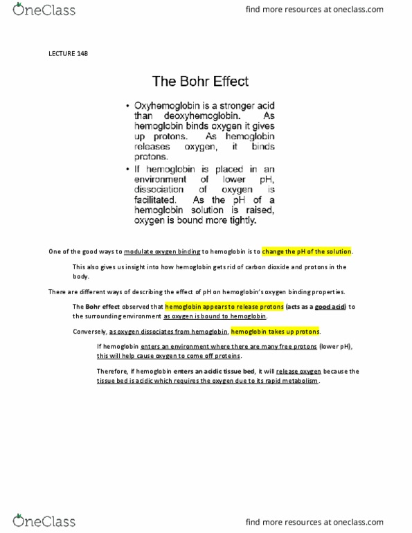 BIO 361 Lecture Notes - Lecture 14: Blood Gas Tension, Myoglobin, Deprotonation thumbnail