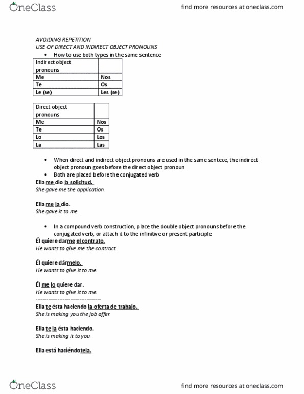 SPANISH 101 Chapter Notes - Chapter 9: Reflexive Pronoun, Compound Verb, Infinitive thumbnail