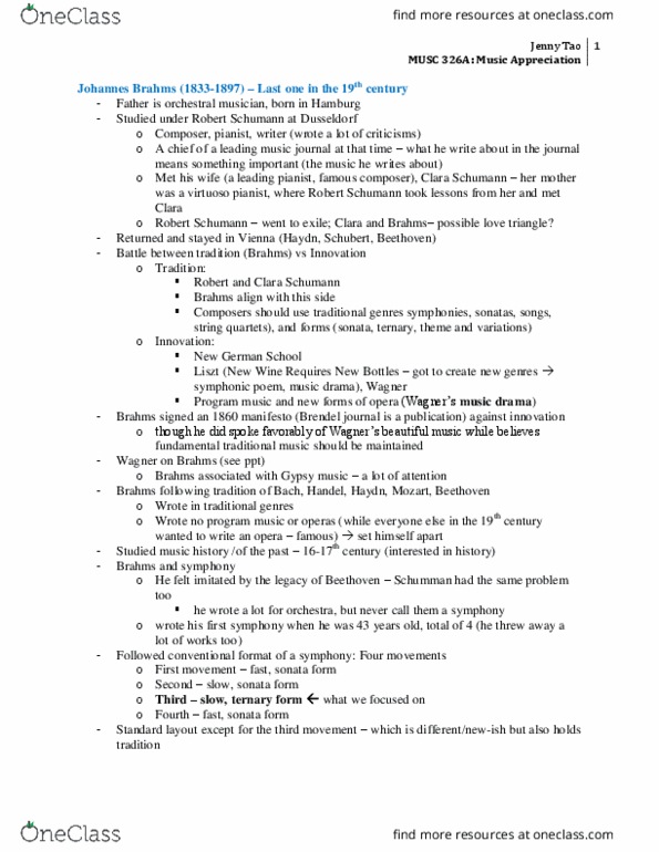 MUSC 103 Lecture Notes - Lecture 19: Tempo, Scherzo, Clara Schumann thumbnail