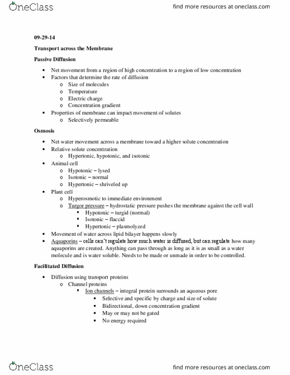 BSCI 105 Lecture Notes - Lecture 3: Tight Junction, Electrochemical Gradient, Exocytosis thumbnail