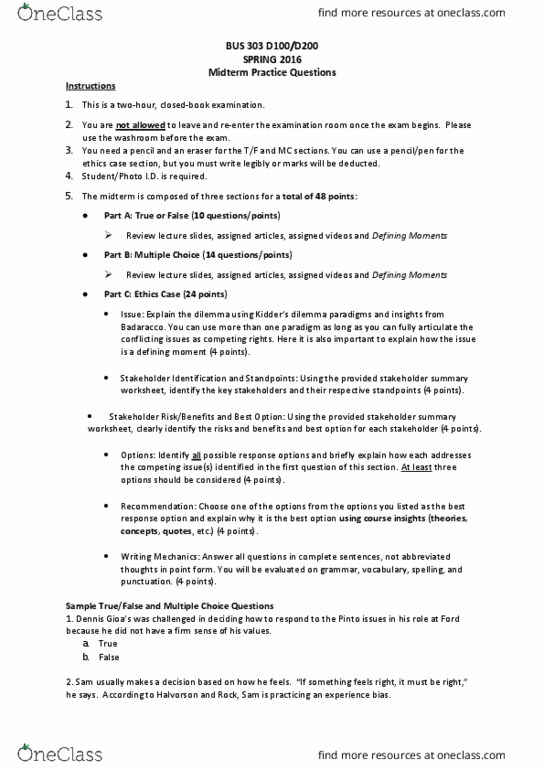 BUS 303 Lecture 7: BUS 303 - Midterm Overview 16-1 thumbnail