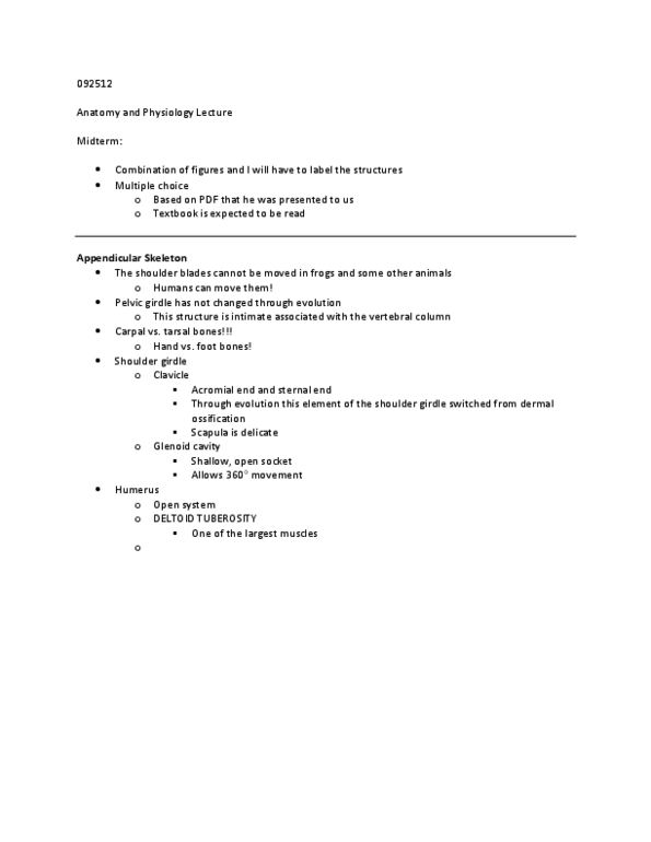 BIO210Y5 Lecture Notes - Ossification, Glenoid Cavity, Humerus thumbnail