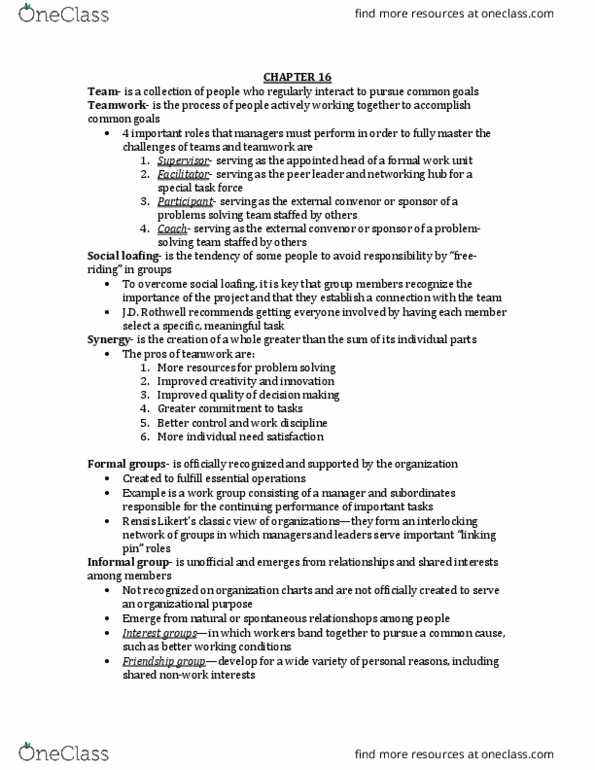 AS.180.334 Lecture Notes - Lecture 16: Decision-Making, Group Dynamics, Interpersonal Relationship thumbnail