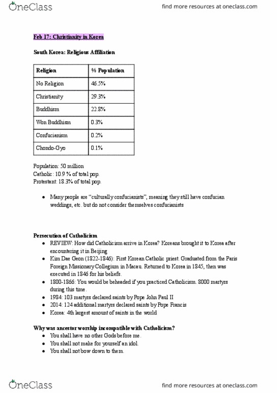 RELG 253 Lecture Notes - Lecture 5: Glossolalia, Cheondoism thumbnail