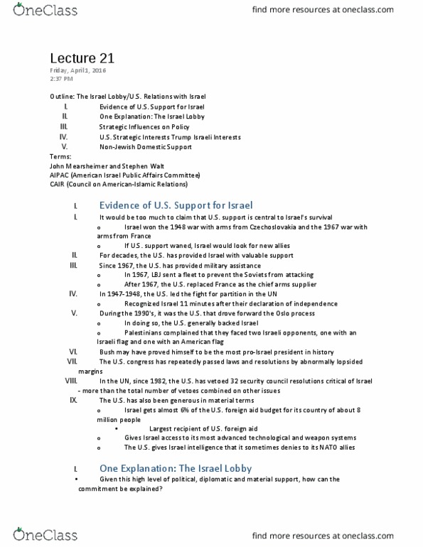 HISTORY 103 Lecture Notes - Lecture 21: American Israel Public Affairs Committee, Jewish Lobby, Operation Defensive Shield thumbnail