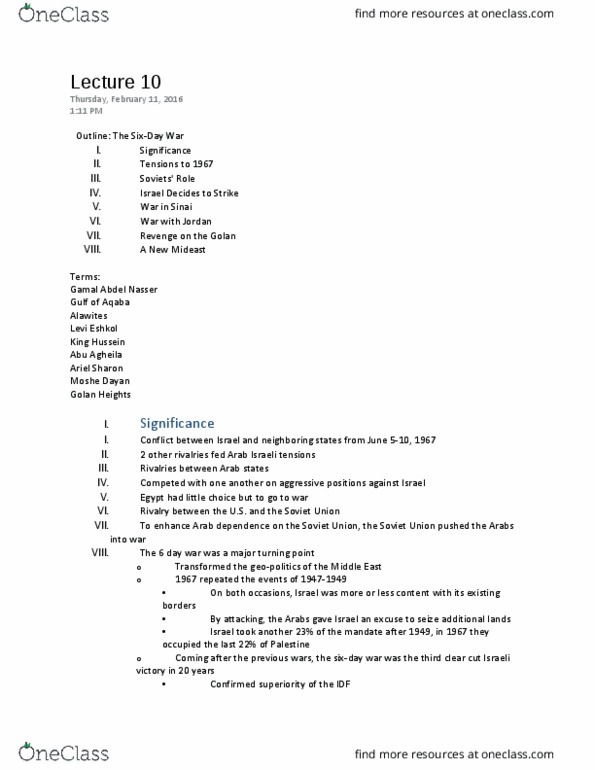 HISTORY 103 Lecture 10: Lecture 10 - The Six-Day War thumbnail