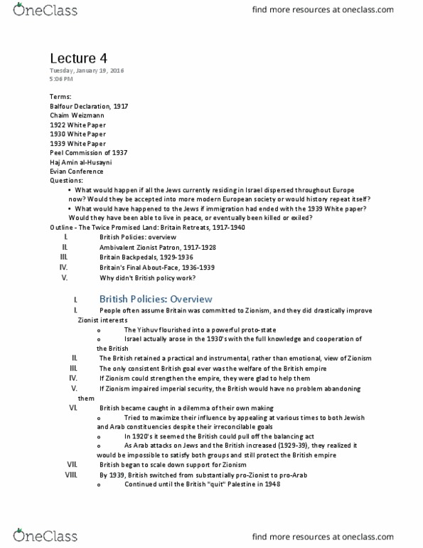 HISTORY 103 Lecture 4: Lecture 4 - The Twice Promised Land - Britain Retreats, 1917 - 2940 thumbnail