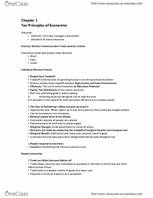 EC120 Chapter Notes - Chapter 1: Marginal Cost, Opportunity Cost, Government Spending thumbnail