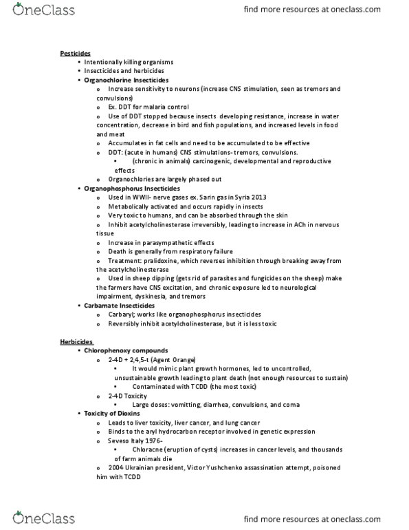 PHAR 100 Chapter Notes - Chapter 7: Organophosphorus Compound, Carbaryl, Carbamate thumbnail