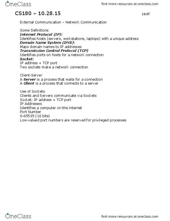 CS 18000 Chapter Notes - Chapter 20: Internet Protocol Suite, Terminal Emulator thumbnail