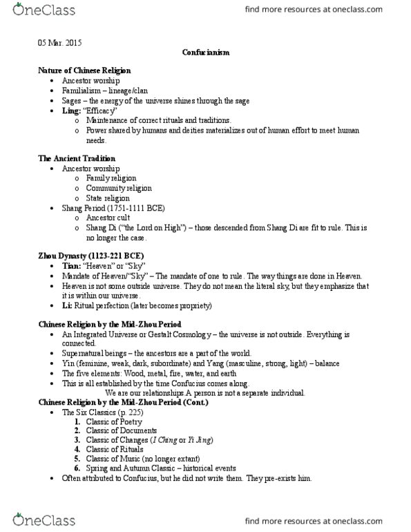 RS100 Lecture Notes - Lecture 4: Filial Piety, Confucius, Qing Dynasty thumbnail