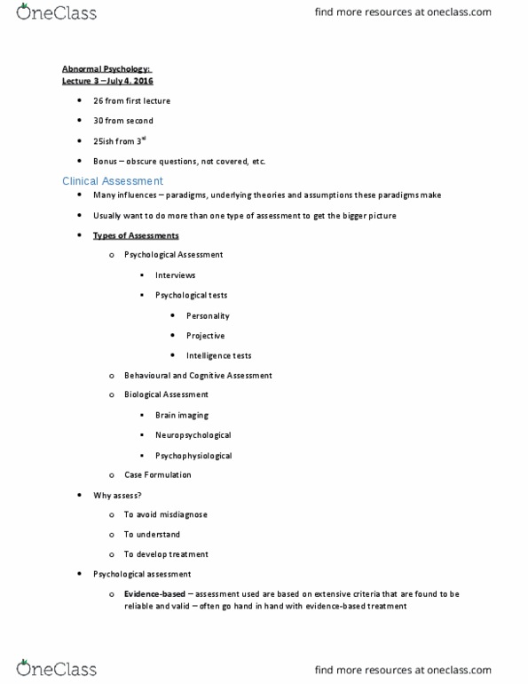 PSYC 2030U Lecture Notes - Lecture 3: Hermann Rorschach, Thematic Apperception Test, Structured Interview thumbnail