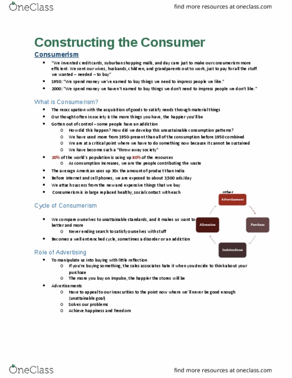 Sociology 2172A/B Lecture Notes - Lecture 5: Ally Financial, Consumer Debt, Consumerism thumbnail