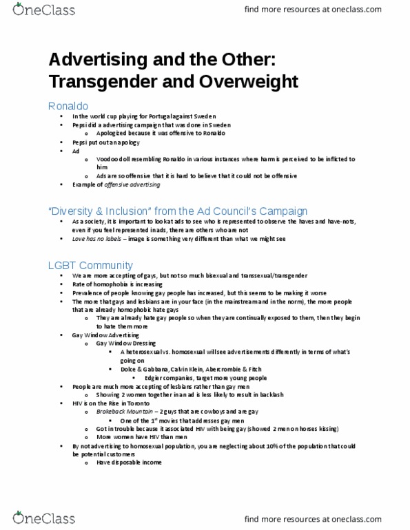 Sociology 2172A/B Lecture Notes - Lecture 11: Abercrombie & Fitch, The Body Shop, Childhood Obesity thumbnail