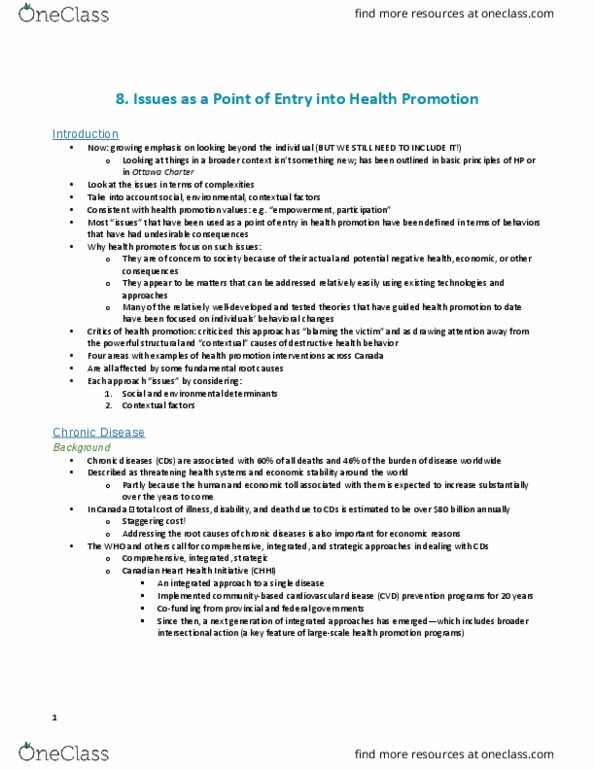 Health Sciences 2250A/B Chapter Notes - Chapter 8: Health Promotion, Healthy Diet, Cardiovascular Disease thumbnail